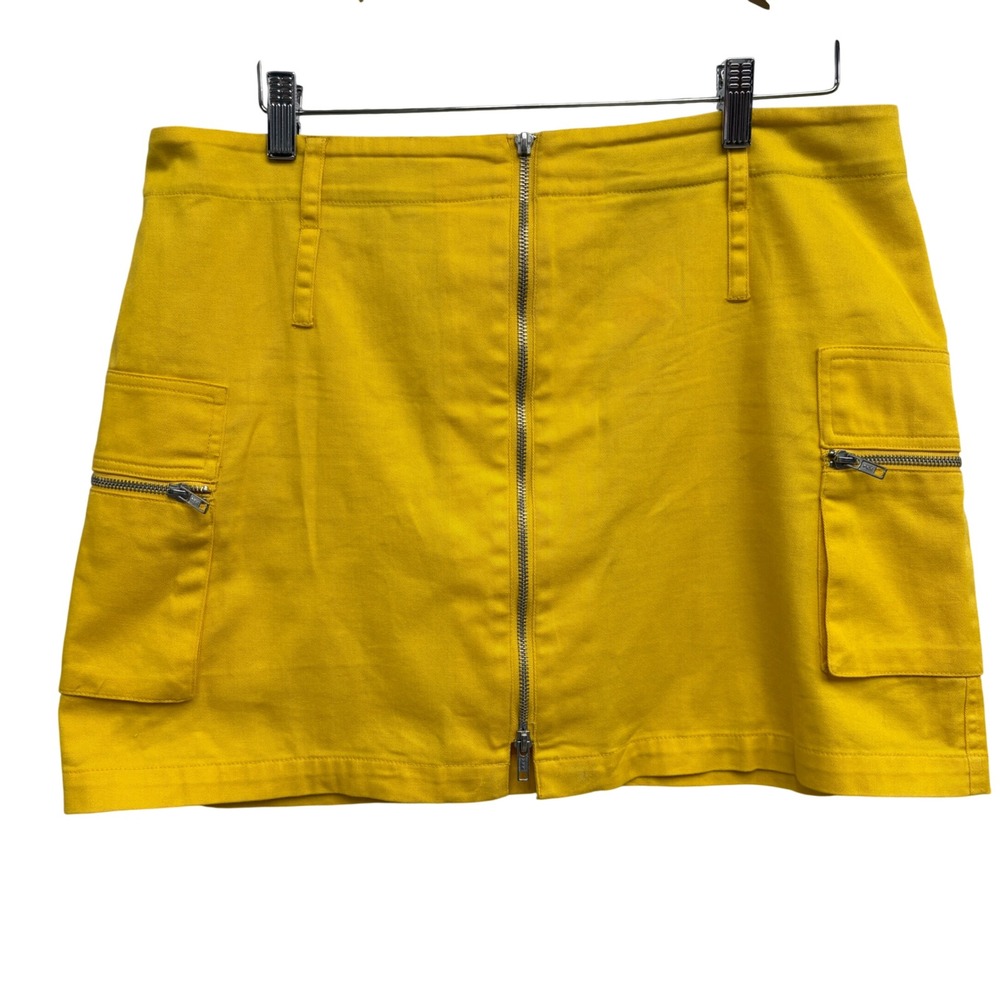 Vintage Cache 90s Y2K Yellow Cargo Mini Skirt Zip Pockets Size 10 Retro